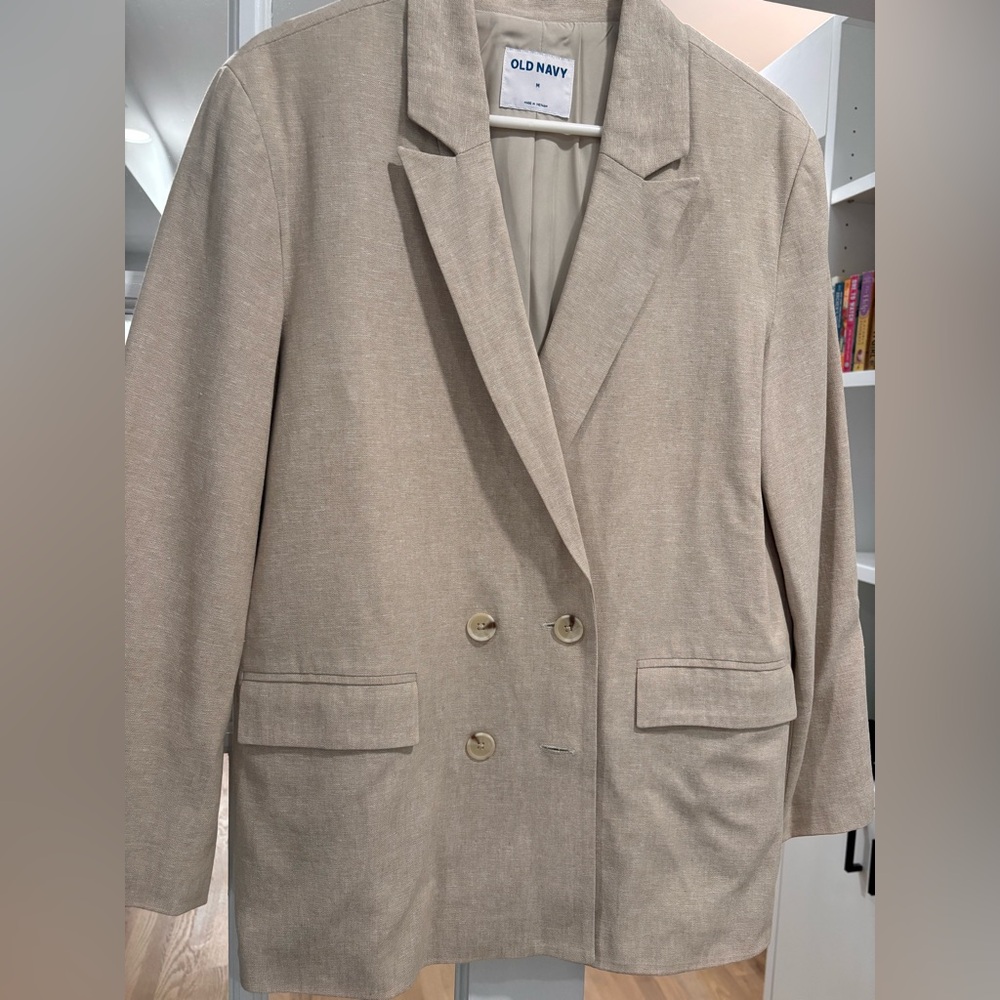 Old Navy Women's Beige Linen Double-Breasted Blazer